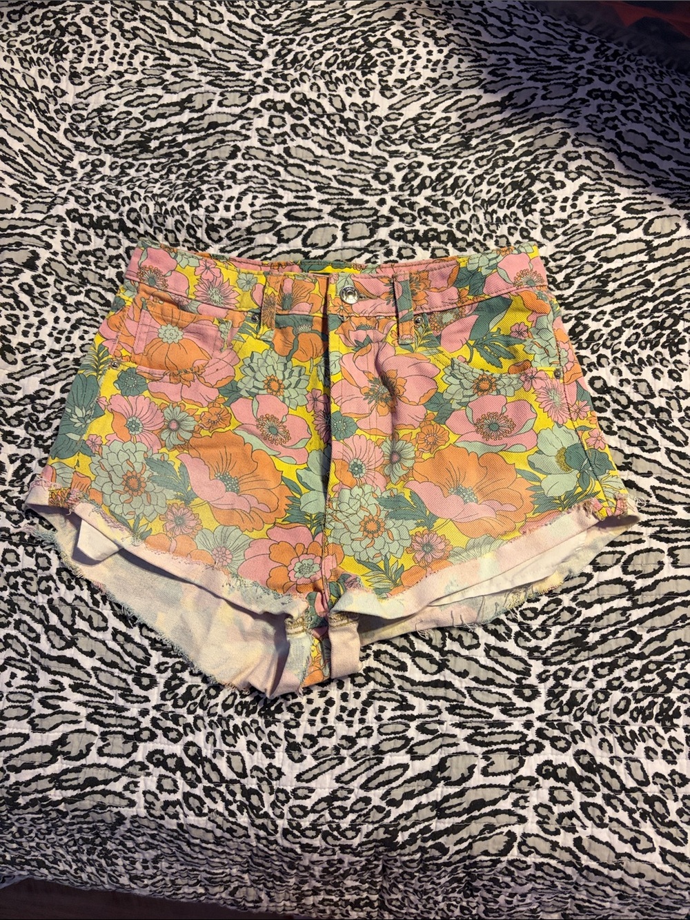 wild fable Pastel Floral High-Rise Jean Shorts - Pink, Peach, Mint